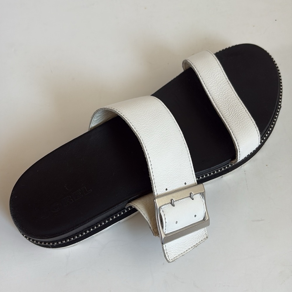 Sorel white Roaming Roaming Buckle Slides slide sandal slip on silver buckle - Picture 7 of 16